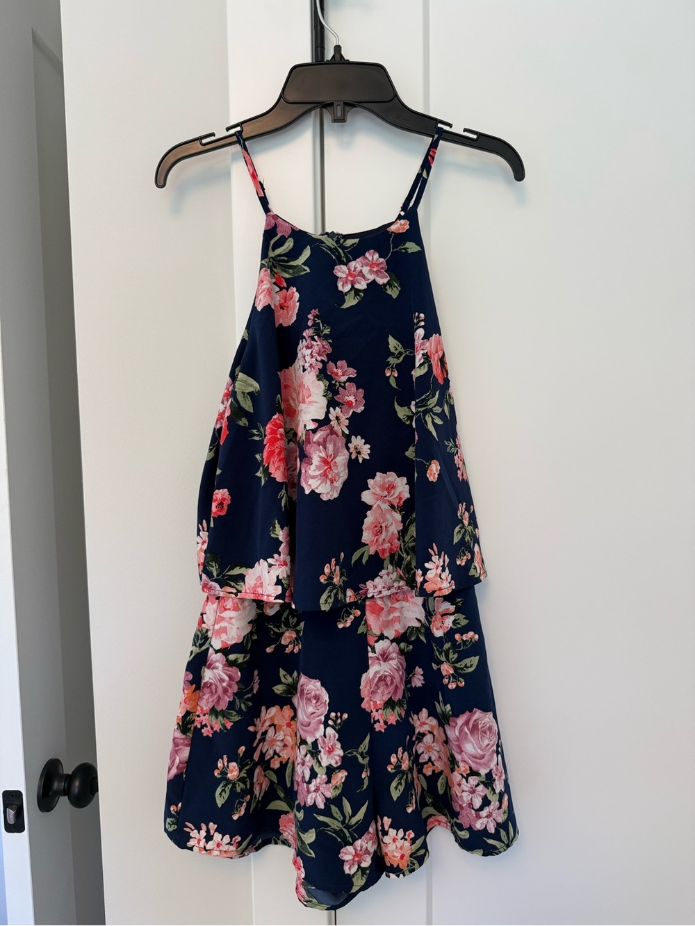 Lulu's Navy Floral Tiered Spaghetti-Strap Romper